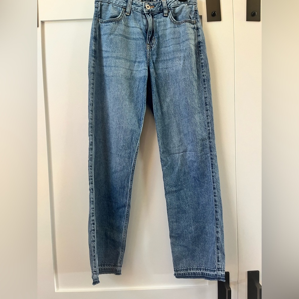 Abercrombie Kids High Rise Relaxed Ankle Long Blue Straight Jeans